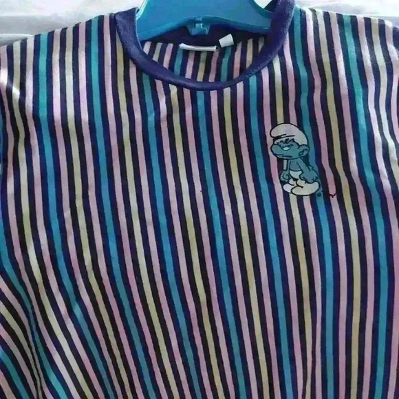 Multi colored striped men's size M . Smurf tee shirt - Picture 4 of 4